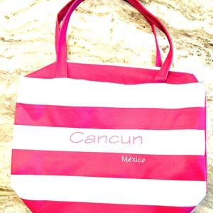 NWOT Cancun Mexico Beach Bag  PINK 🩷 WHITE Stripes